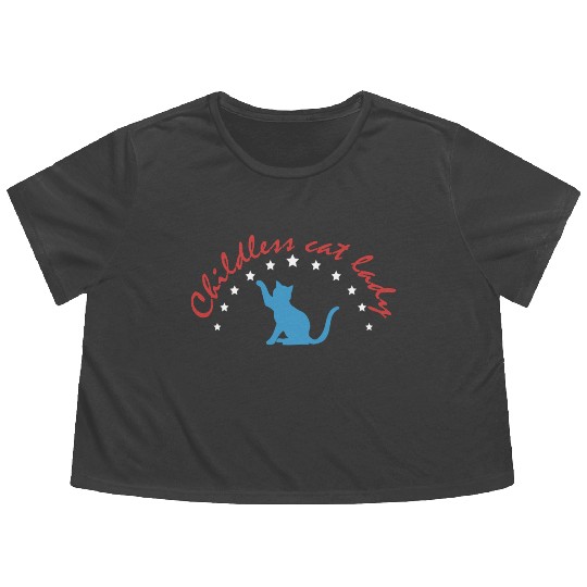 Vintage And Retro Funny Childless Cat Lady Flowy Cropped Tees