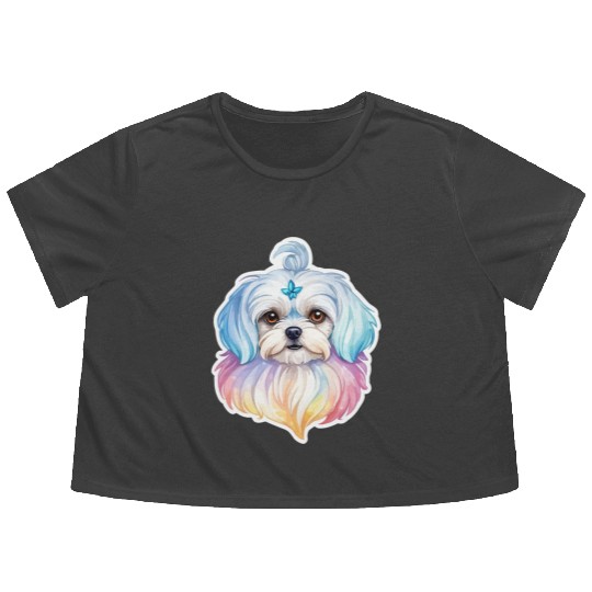 Maltese Dog Watercolor Flowy Cropped Tees