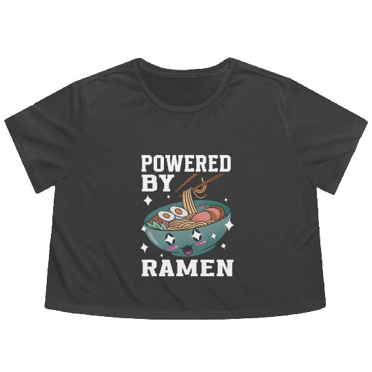 Powered By Ramen Anime Japanese Soup Cup Noodle Flowy Cropped Tees