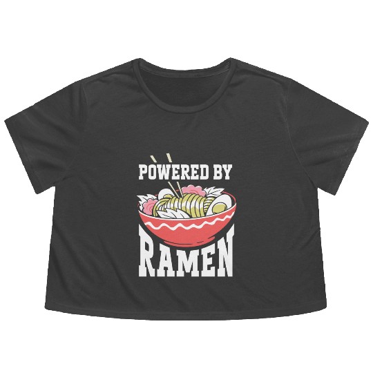 Powered By Ramen Anime Japanese Soup Cup Noodle Flowy Cropped Tees