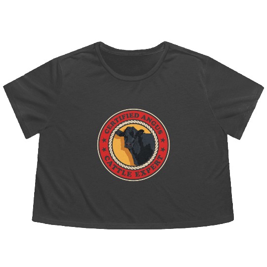 Angus Cattle Expert Black Angus Cow Flowy Cropped Tees