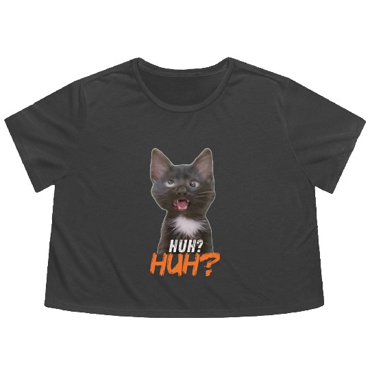 Funny Cross Eyed Cat Meme Huh Funny Cat Flowy Cropped Tees