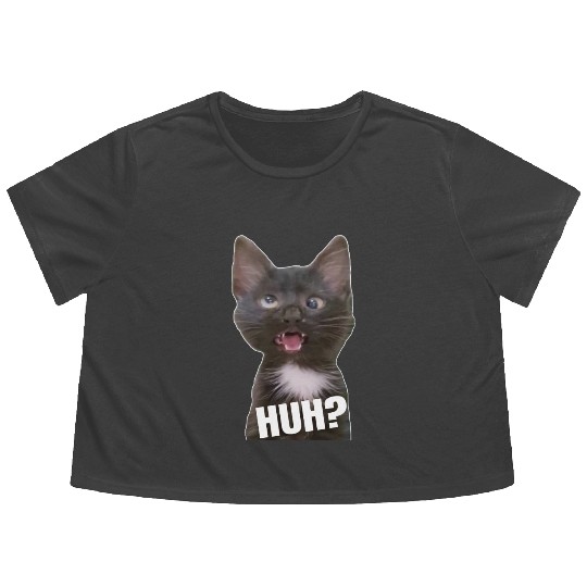 Funny Cross Eyed Cat Meme Huh Funny Cat Flowy Cropped Tees