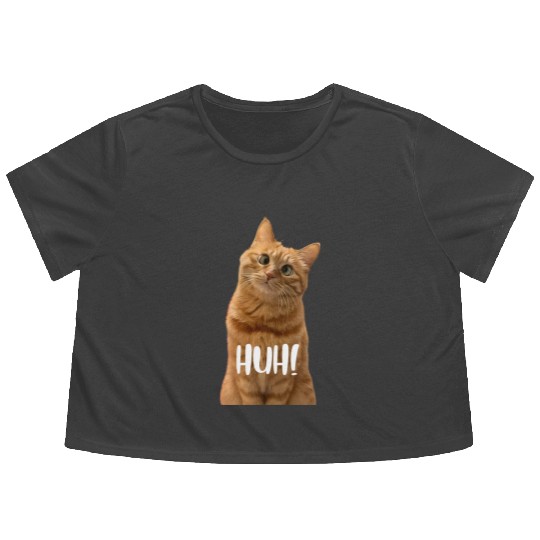 Funny Cross-Eyed Cat Meme Huh Funny Cat Flowy Cropped Tees