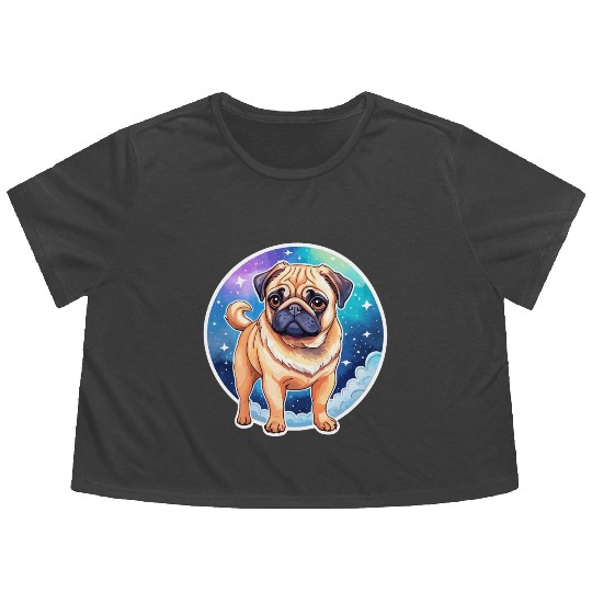 Pug Watercolor Flowy Cropped Tees