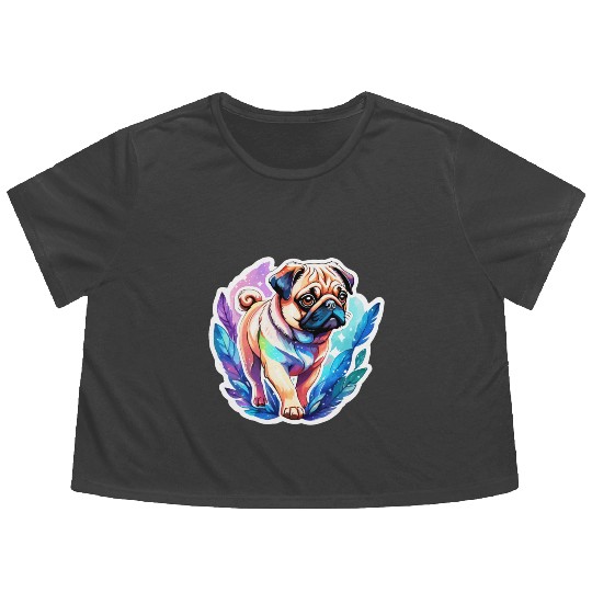Pug Watercolor Flowy Cropped Tees