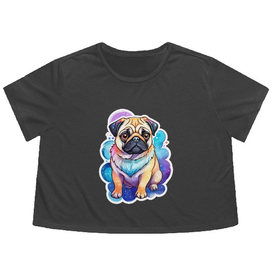 Pug Watercolor Flowy Cropped Tees