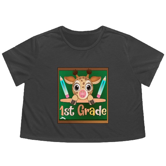 Back to school - 1st Grade Giraffe Flowy Cropped Tees