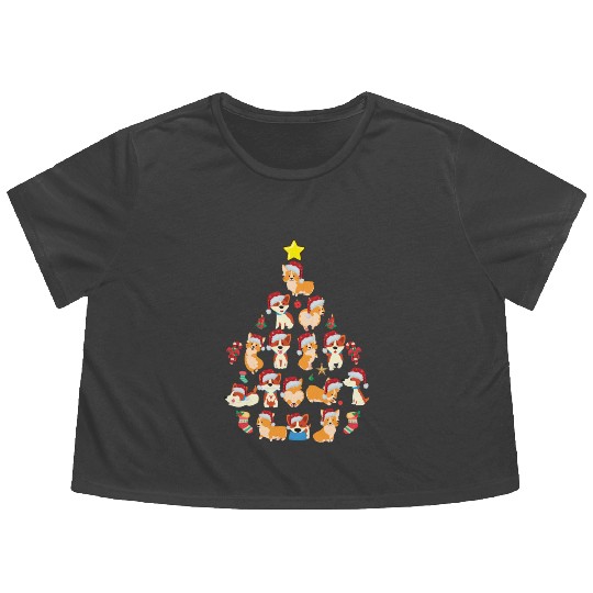 Corgi Christmas Tree Dog Santa Merry Corgmas Xmas Flowy Cropped Tees