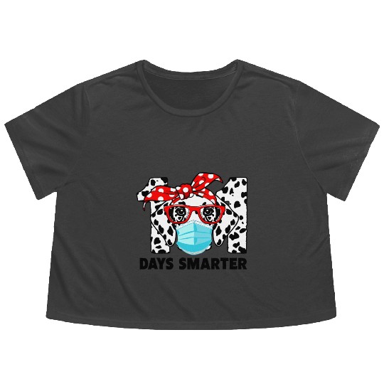 101 Days Smarter Dalmatian Dog Face Mask 100th Flowy Cropped Tees