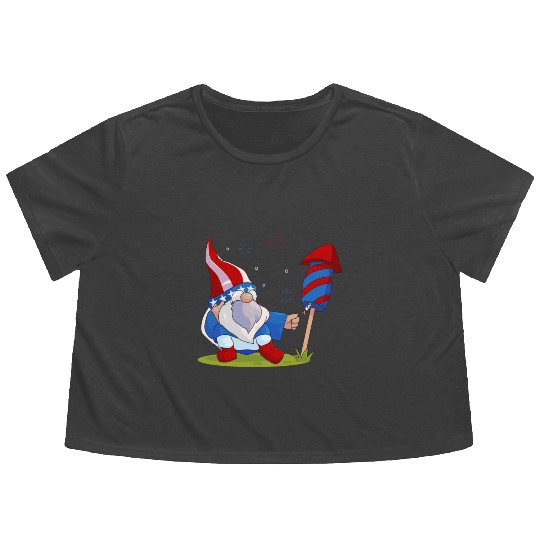 Adorable Gnome Fireworks America Flowy Cropped Tees