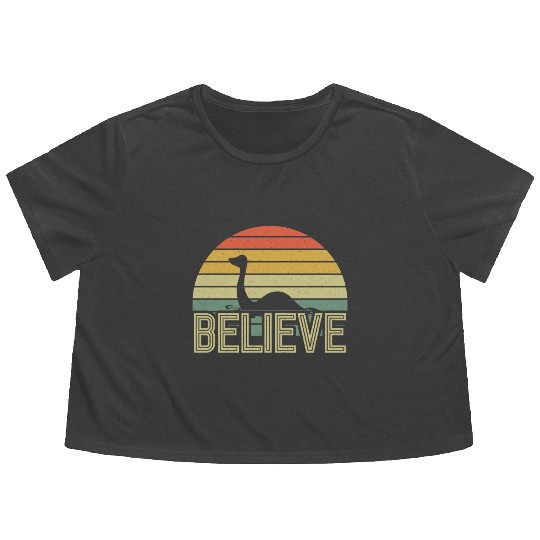 Believe Nessie Loch Ness Cryptid Retro Vintage Flowy Cropped Tees