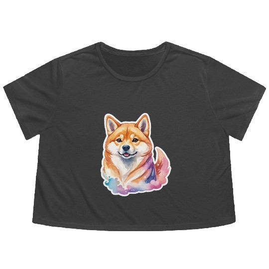 Shiba Inu Watercolor Flowy Cropped Tees