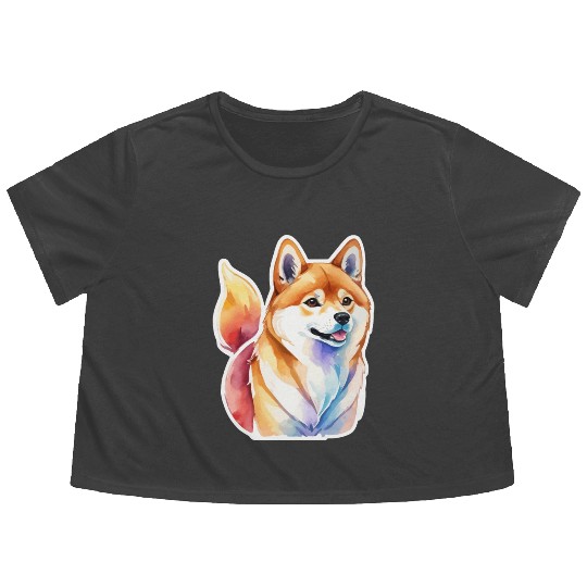 Shiba Inu Watercolor Flowy Cropped Tees