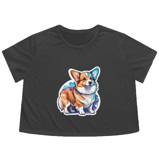 Pembroke Welsh Corgi Watercolor Flowy Cropped Tees