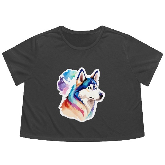 Siberian Husky Watercolor Flowy Cropped Tees