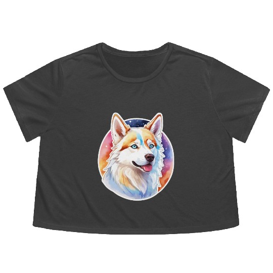 Siberian Husky Watercolor Flowy Cropped Tees