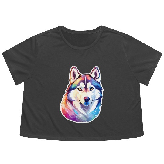 Siberian Husky Watercolor Flowy Cropped Tees