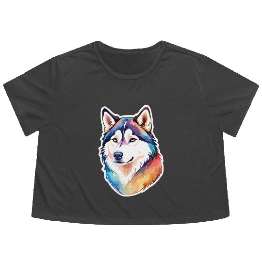 Siberian Husky Watercolor Flowy Cropped Tees