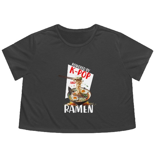 Powered by K pop and Ramen Japanees foods Lover Flowy Cropped Tees
