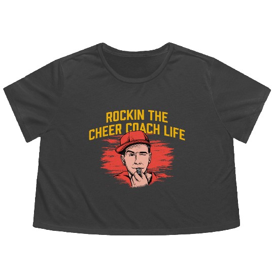 Rockin the Cheer Coach Funny Cheerleading Humor Flowy Cropped Tees