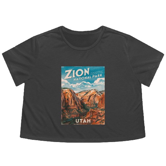 Vintage Travel Zion National Park Utah Landscape Flowy Cropped Tees
