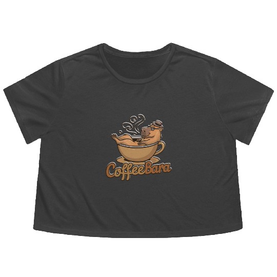 Coffeebara Capybara Coffedrinker Flowy Cropped Tees
