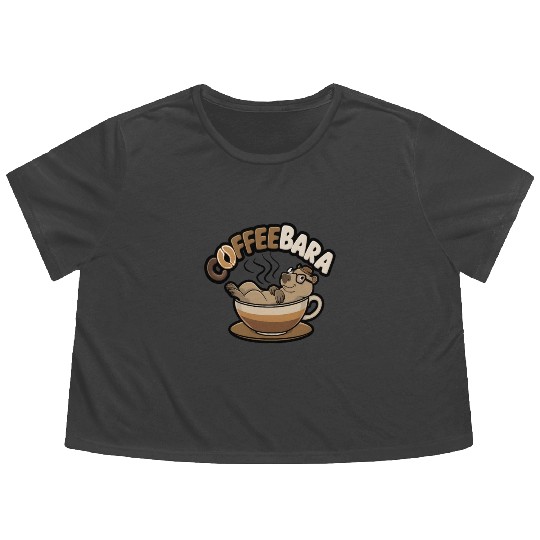 Coffeebara Capybara Coffedrinker Flowy Cropped Tees
