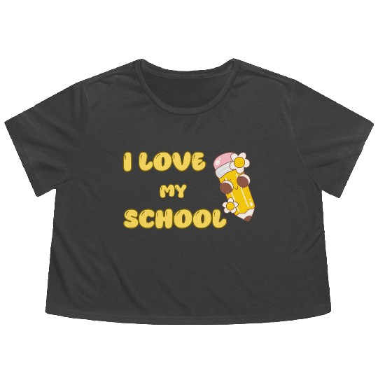 Cute "I Love My School" Pencil Design Flowy Cropped Tees