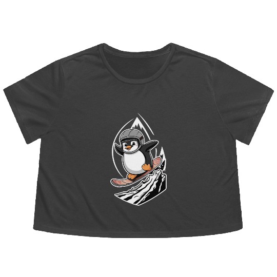 Snowboarding Penguin Adventure Flowy Cropped Tees