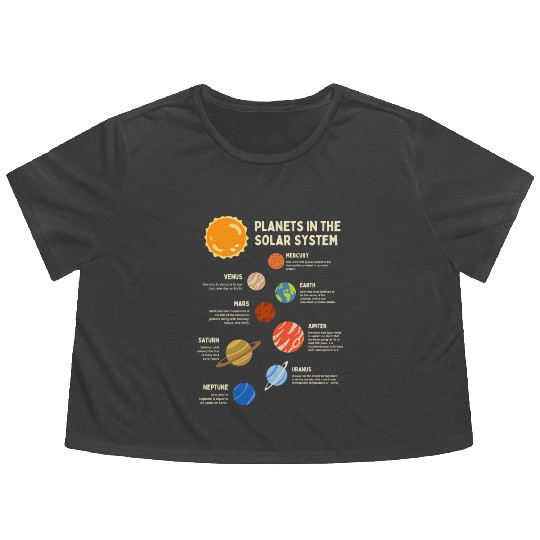 Colorful Solar System Planets Space Science Flowy Cropped Tees