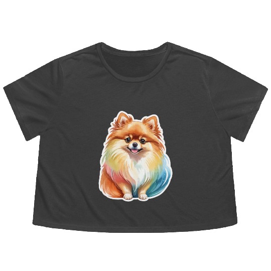 Pomeranian Watercolor Flowy Cropped Tees