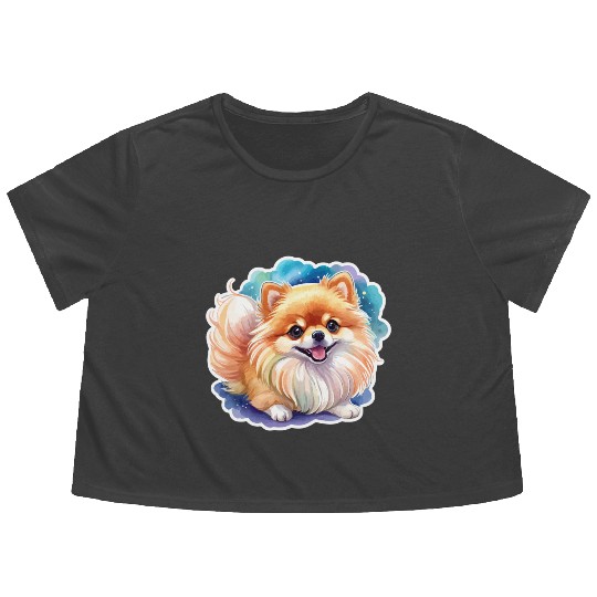 Pomeranian Watercolor Flowy Cropped Tees
