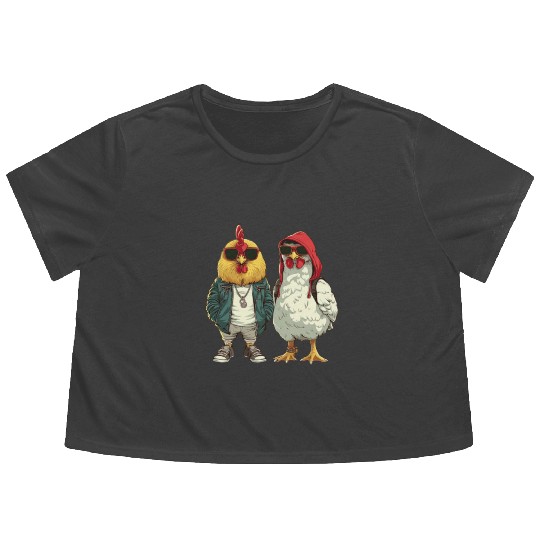 Cool chickens in modern streetwear Flowy Cropped Tees