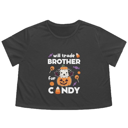 Dalmatian Halloween Swaps Brother For Sweets Flowy Cropped Tees