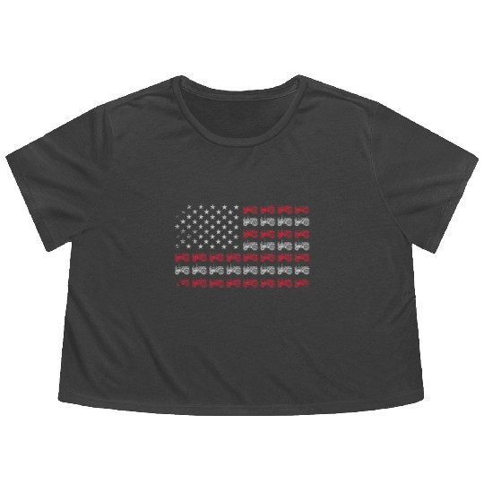 Tractor American Flag Farmer Flowy Cropped Tees