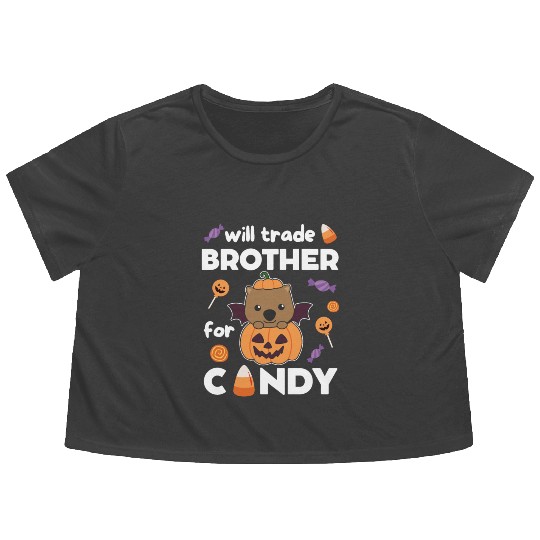 Wombat Halloween Trade Brother For Candy Flowy Cropped Tees