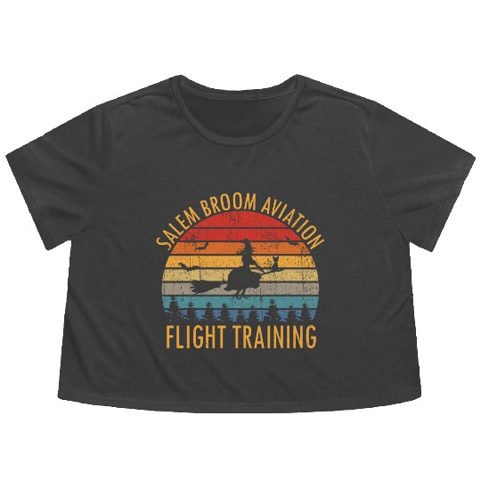Womens Salem Broom Aviation Flight Halloween Flowy Cropped Tees