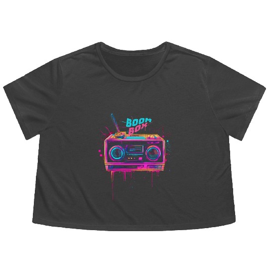 boombox 80s music Flowy Cropped Tees