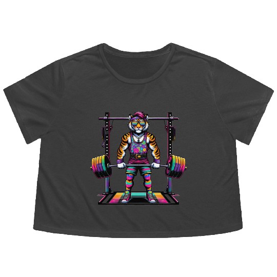 Muscular Rainbow Tiger Deadlifting Flowy Cropped Tees