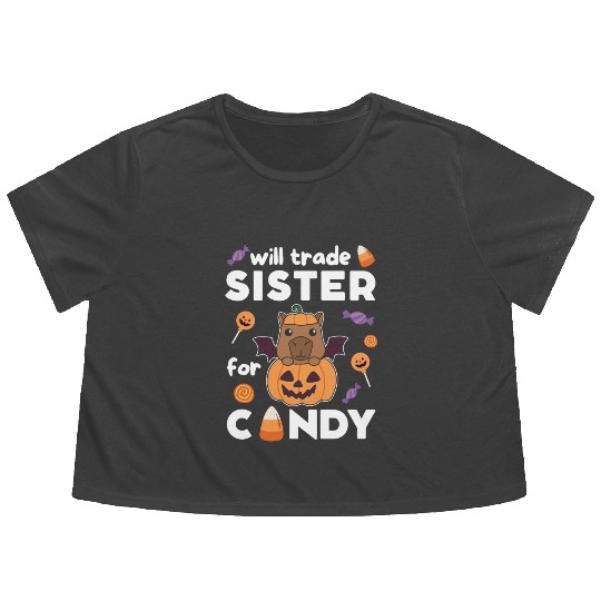 Capybara Halloween Trade Sister For Candy Flowy Cropped Tees