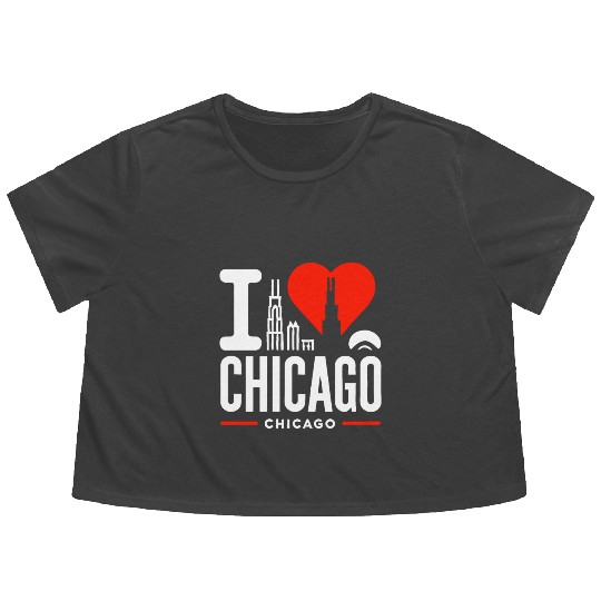 I Love Chicago The Windy City Chi-Town Flowy Cropped Tees