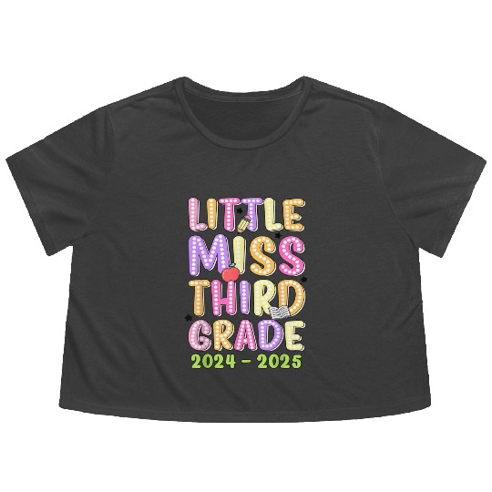 Little Miss Third Grade Girls Kid Back To School 2 Flowy Cropped Tees