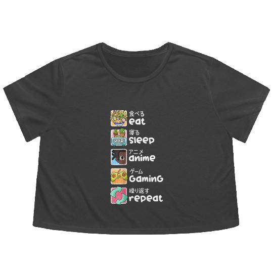 Eat Sleep Anime Gaming Repeat Kawaii Otaku Anime M Flowy Cropped Tees