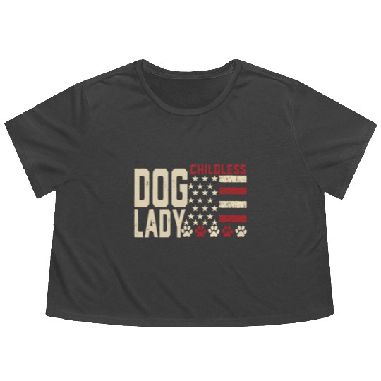 Childless Dog Lady Vote 2024 US Flag Democratic Flowy Cropped Tees