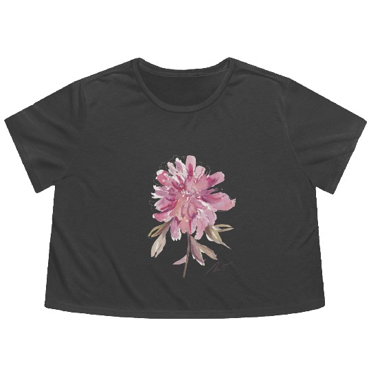Peony loose watercolor hand-painted Flowy Cropped Tees
