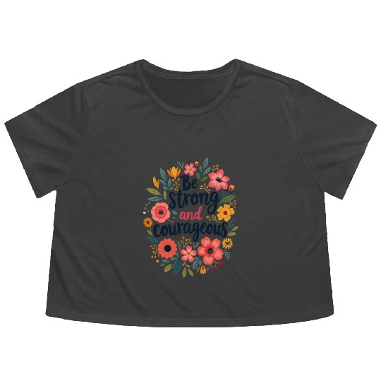 Be Strong and Courageous Christian Quote Flower Flowy Cropped Tees