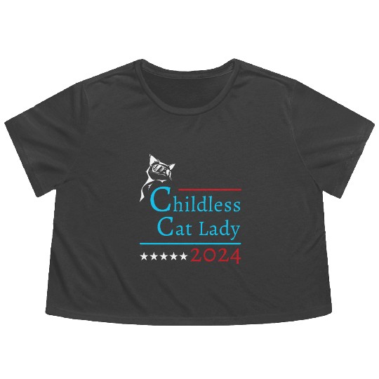 "Childless Cat Lady" Kamala Harris 2024 Flowy Cropped Tees