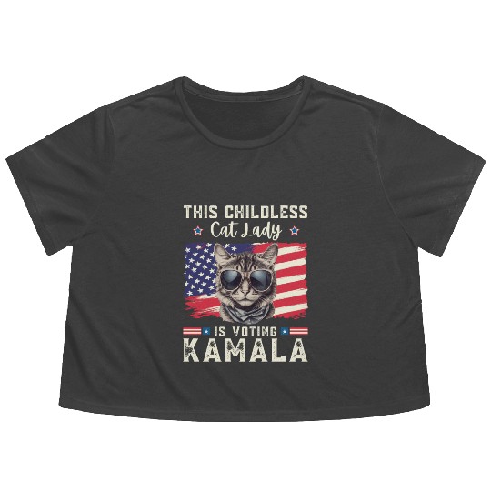 This childless Cat lady for kamala Harris 2024 Flowy Cropped Tees