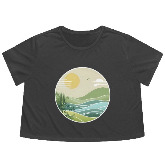 The Peaceful Green Hills Flowy Cropped Tees
